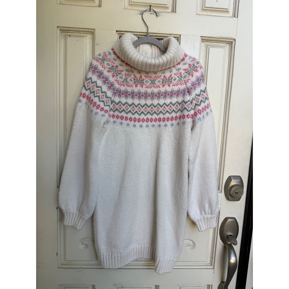Janie and Jack Girls Ivory Fair Isle Turtleneck Sweater Dress Size 10 Pink Blue